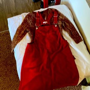 Overall mini dress. Rusty orange and beautiful.